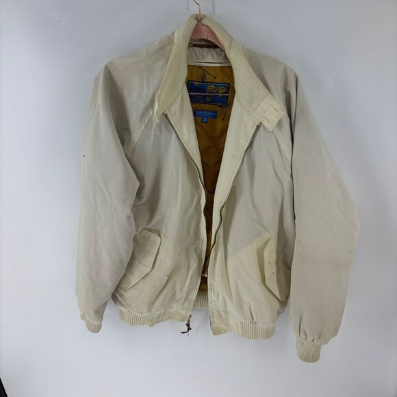 Vintage 80s Catalina Cream Varsity Bomber Jacket with Collared Neckline Mens 38 - Picture 1 of 9